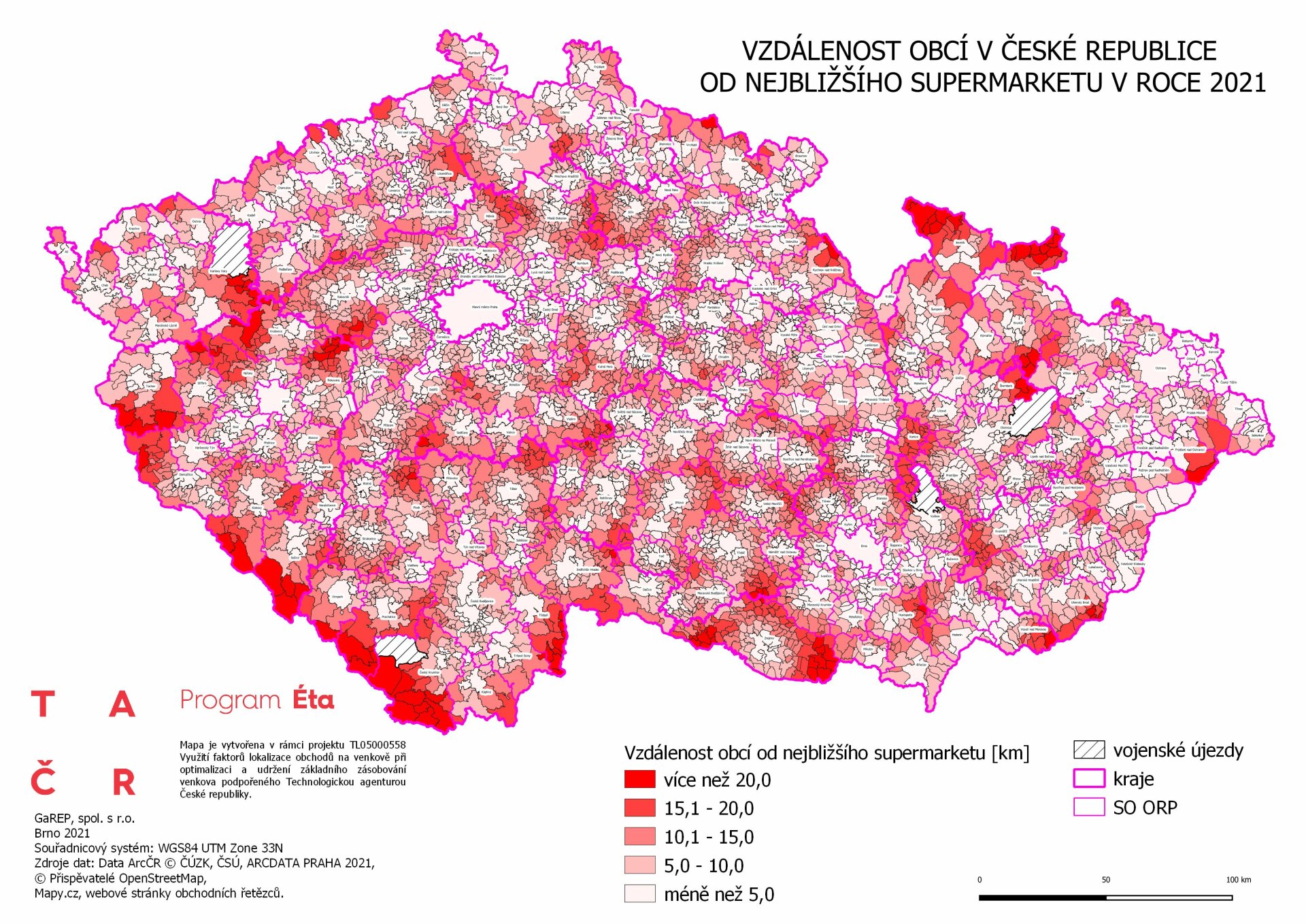 Vzdálenost obce od supermarketu